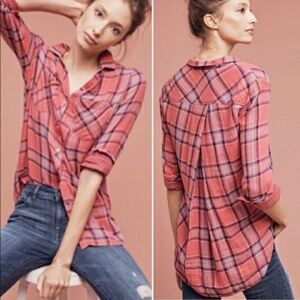 Anthropologie Cloth & Stone Brecken plaid top